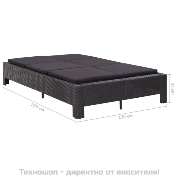 Шезлонг с шалте за двама, полиратан, черен