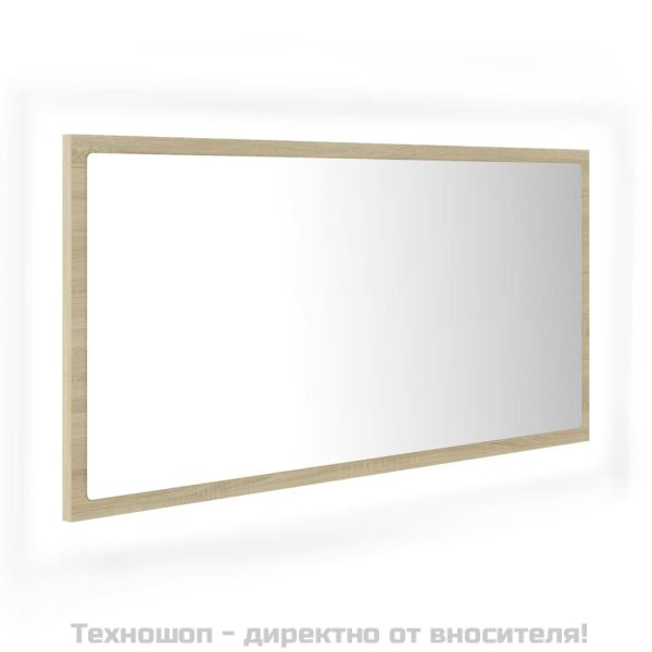 LED огледало за баня, дъб сонома, 90x8,5x37 см, акрил