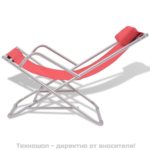 Накланящи се къмпинг столове, 2 бр, стомана, червени
