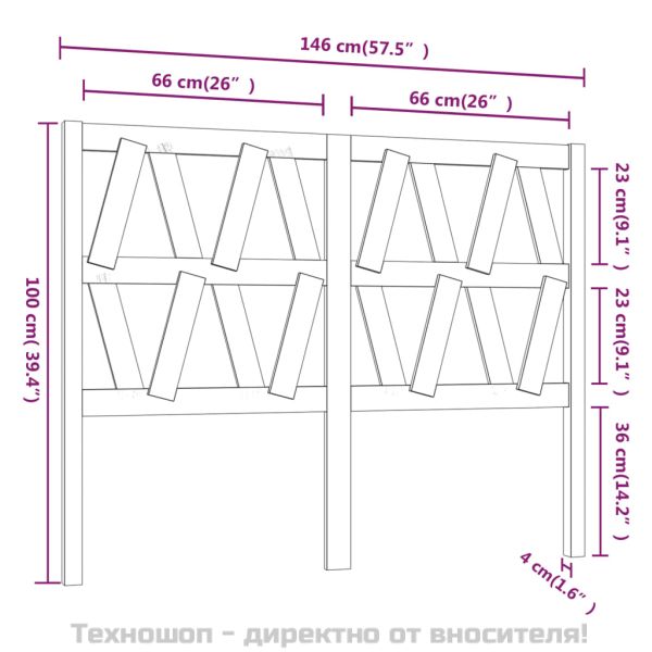 Горна табла за легло, черна, 146x4x100 см, бор масив