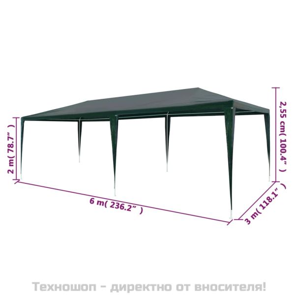 Парти шатра 3x6 м PE зелена