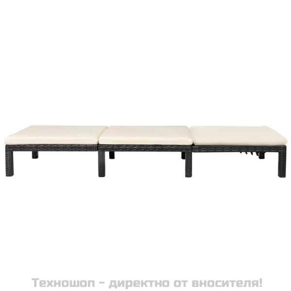 Шезлонг с шалте, черен полиратан