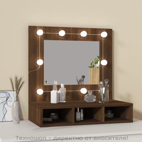Огледален шкаф с LED, кафяв дъб, 60x31,5x62 см