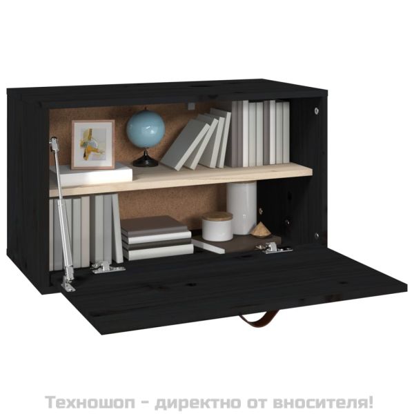 Стенен шкаф, черен, 60x30x35 см, бор масив