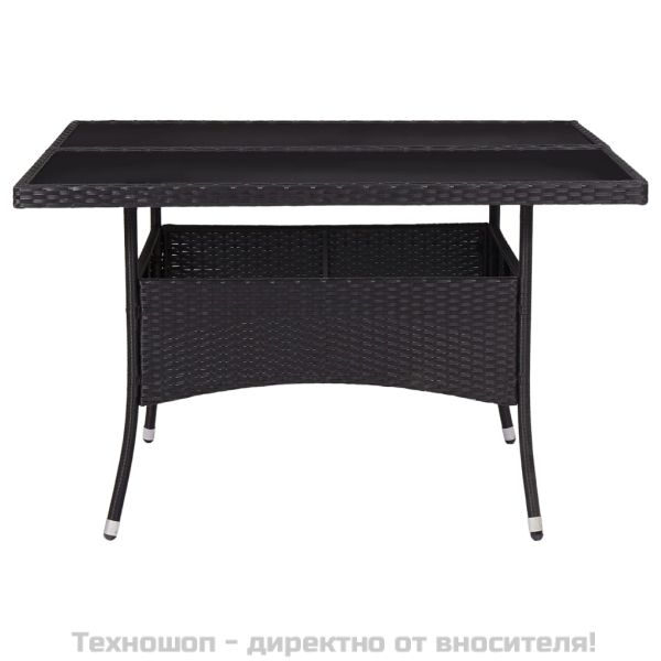 Градинска трапезна маса, черна, полиратан и стъкло