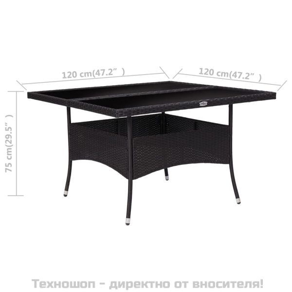 Градинска трапезна маса, черна, полиратан и стъкло