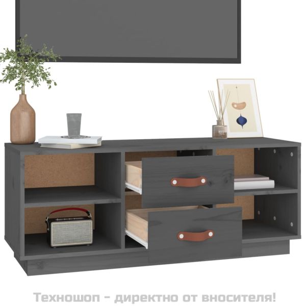 ТВ шкаф, сив, 100x34x40 см, бор масив