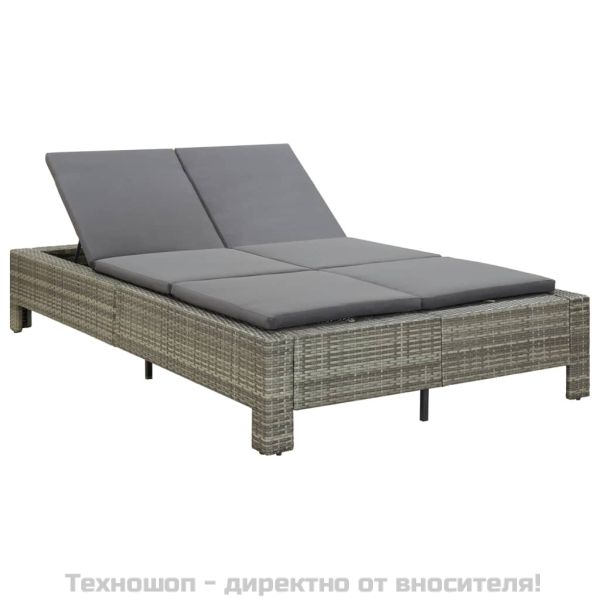 Шезлонг с шалте за двама, полиратан, сив