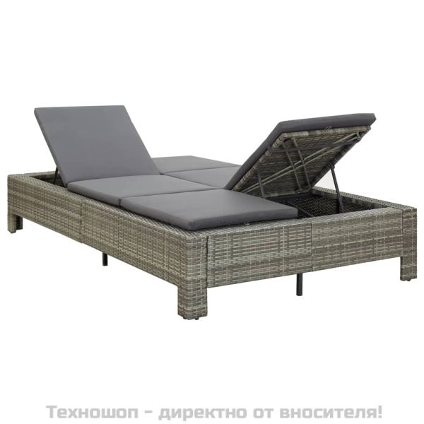 Шезлонг с шалте за двама, полиратан, сив