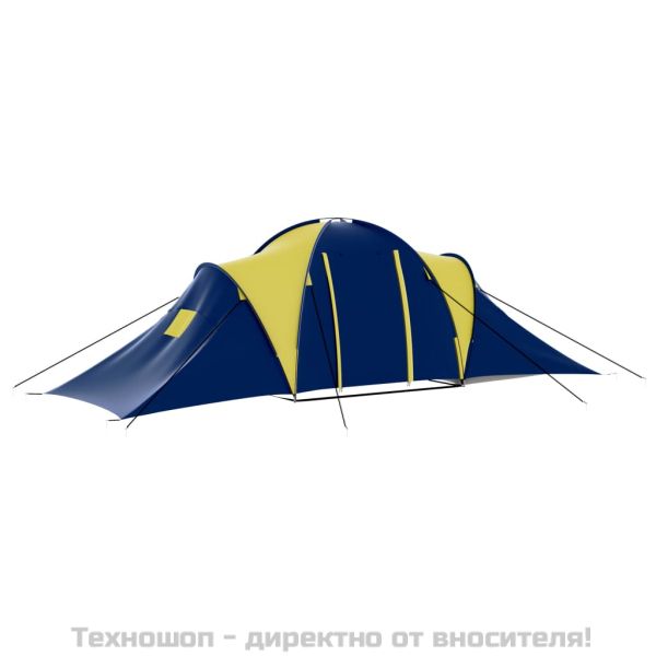 Къмпинг палатка, текстил, 9-местна, синьо и жълто
