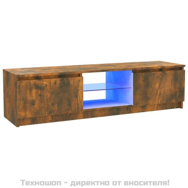 ТВ шкаф с LED осветление, опушен дъб, 120x30x36 см