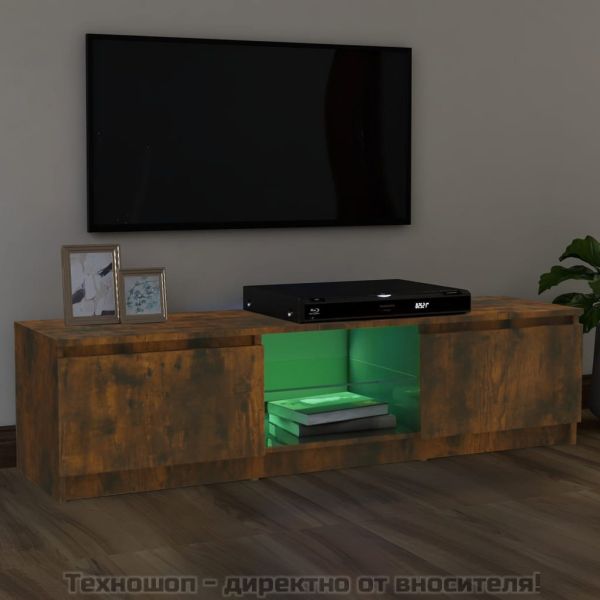 ТВ шкаф с LED осветление, опушен дъб, 120x30x36 см