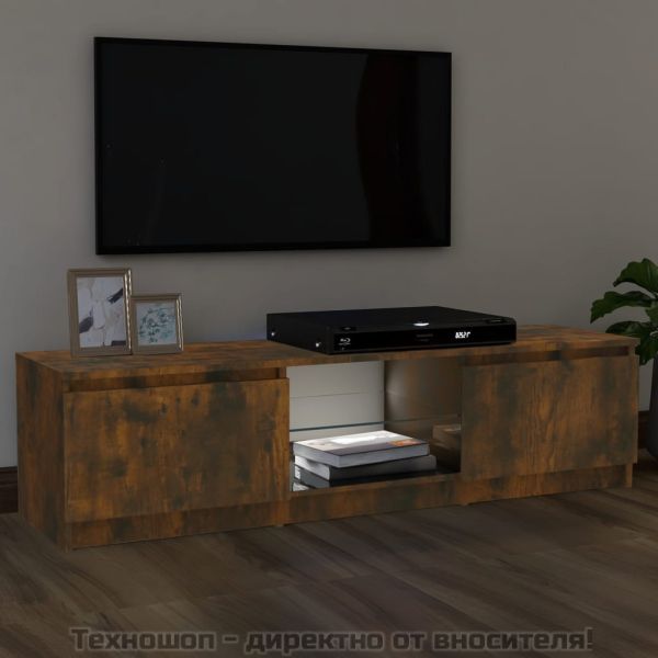 ТВ шкаф с LED осветление, опушен дъб, 120x30x36 см