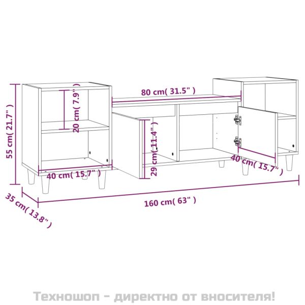 ТВ шкаф, сив сонома, 160x35x55 см, инженерно дърво