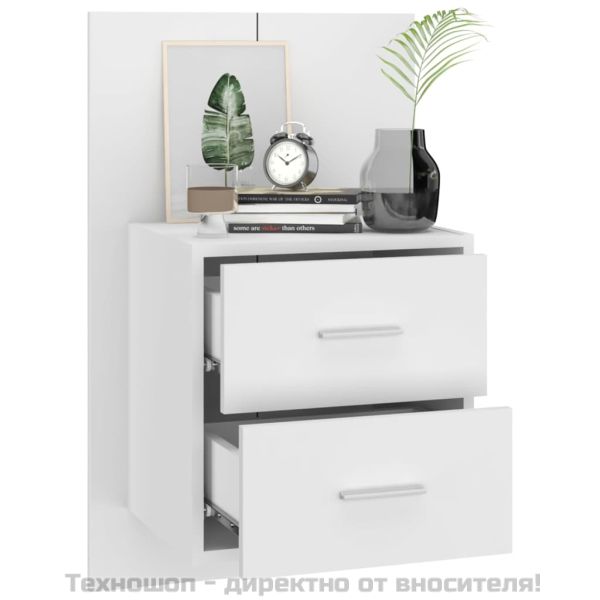 Нощно шкафче за стенен монтаж, бял гланц