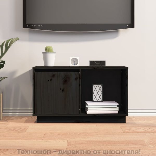 ТВ шкаф, черен, 74x35x44 см, бор масив