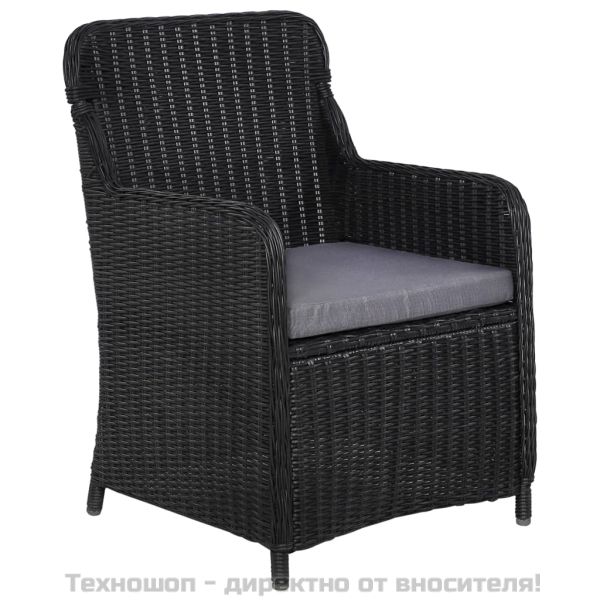 Външни столове с възглавници, 2 бр, полиратан, черни