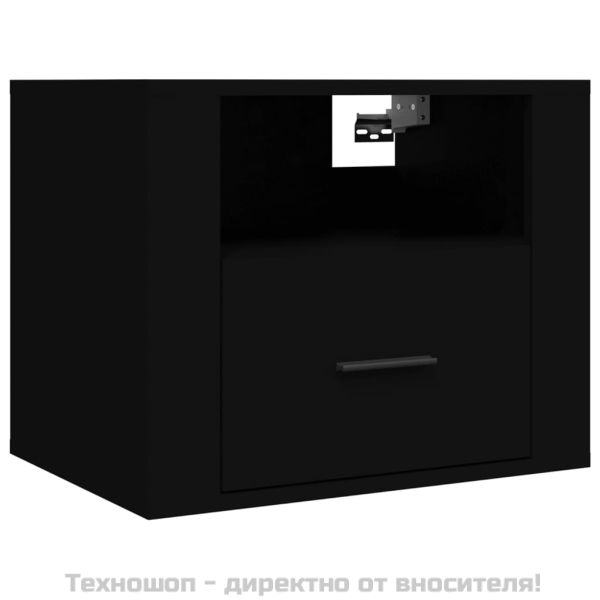 Нощно шкафче за стенен монтаж, черно, 50x36x40 см