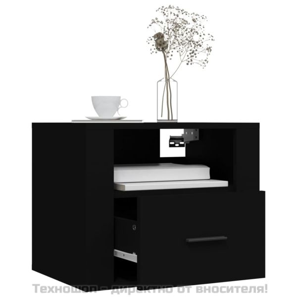 Нощно шкафче за стенен монтаж, черно, 50x36x40 см