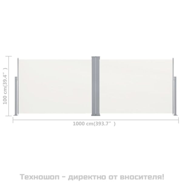 Прибираща се странична тента, кремава, 100x1000 см