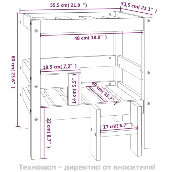 Кучешко легло, бяло, 55,5x53,5x60 см, борова дървесина масив