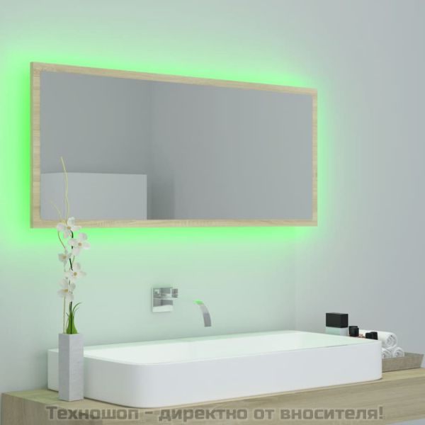 LED огледало за баня, дъб сонома, 100x8,5x37 см, акрил