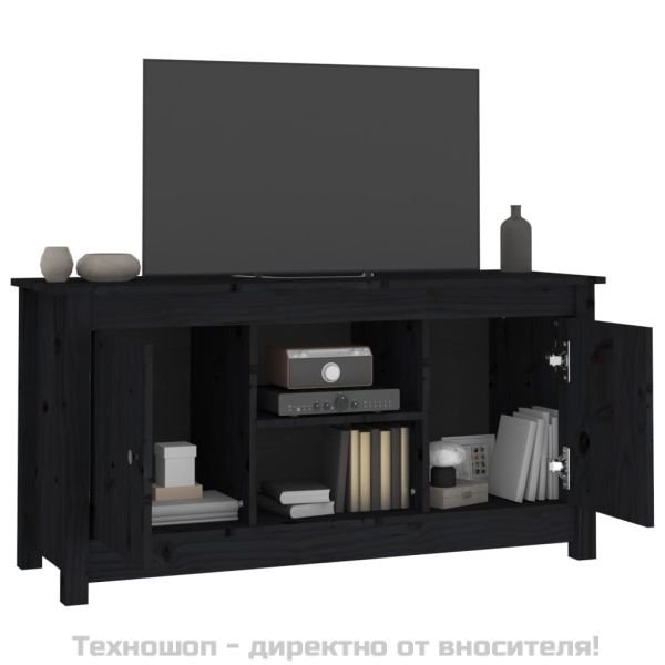 ТВ шкаф, черен, 103x36,5x52 см, бор масив