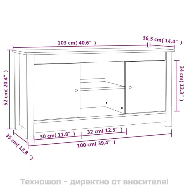 ТВ шкаф, черен, 103x36,5x52 см, бор масив