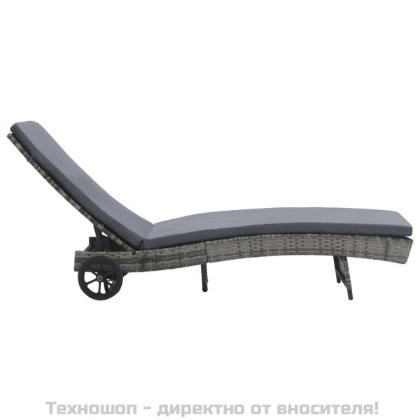 Шезлонг на колелца с шалте, полиратан, антрацит