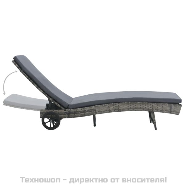 Шезлонг на колелца с шалте, полиратан, антрацит