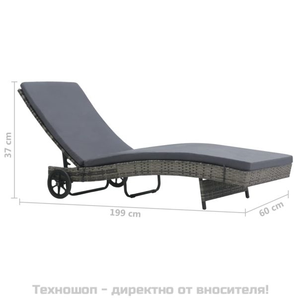 Шезлонг на колелца с шалте, полиратан, антрацит