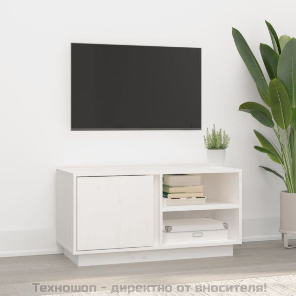ТВ шкаф, бял, 80x35x40,5 см, бор масив