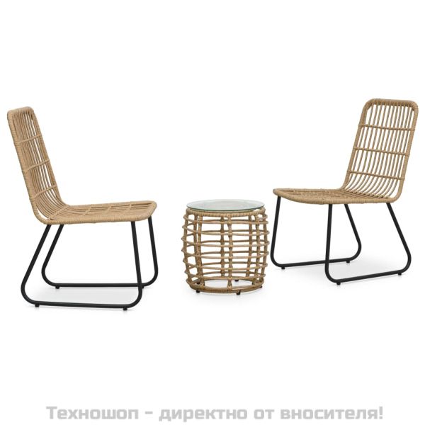 Бистро комплект, 3 части, полиратан, дъб