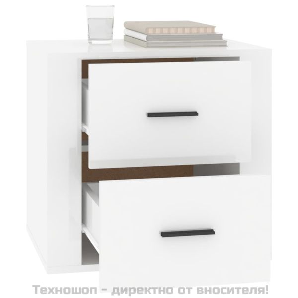 Нощно шкафче, бял гланц, 50x39x47 см