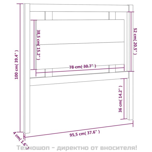 Горна табла за легло, сива, 95,5x4x100 см, бор масив