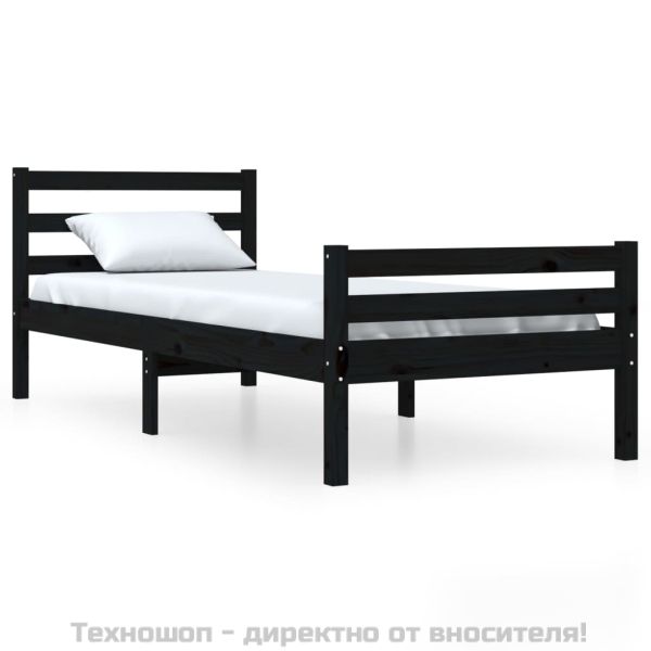 Рамка за легло, черна, масивно дърво, 100х200 см