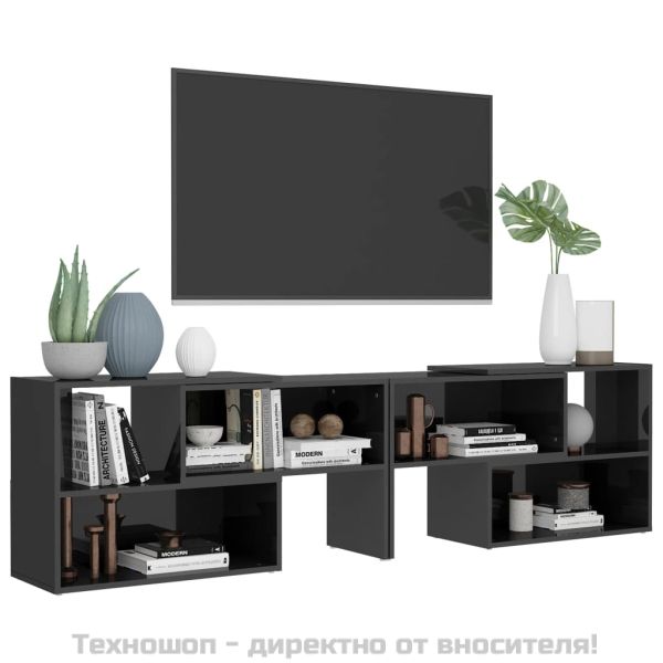 ТВ шкаф, сив гланц, 149x30x52 см, инженерно дърво