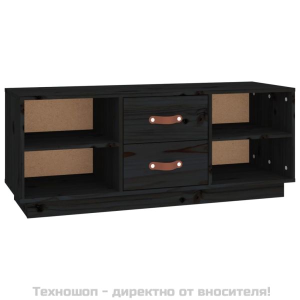 ТВ шкаф, черен, 100x34x40 см, бор масив