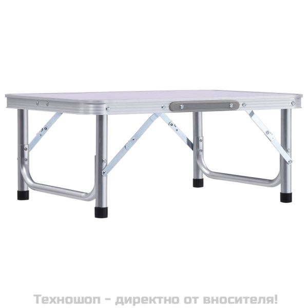 Сгъваема къмпинг маса, бяла, алуминий, 60x45 см