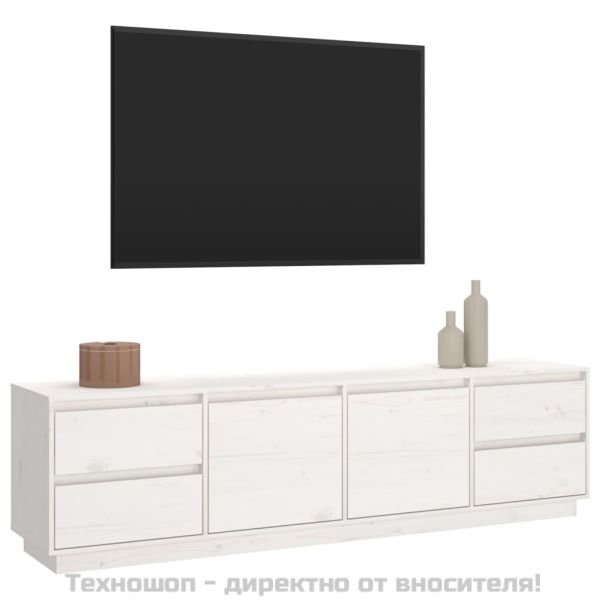 ТВ шкаф, бял, 176x37x47,5 см, бор масив