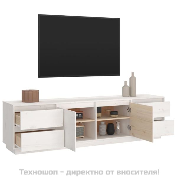 ТВ шкаф, бял, 176x37x47,5 см, бор масив