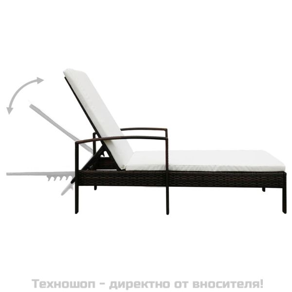 Шезлонг с шалте, кафяв полиратан