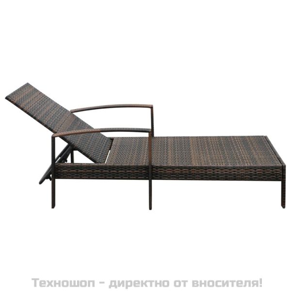 Шезлонг с шалте, кафяв полиратан