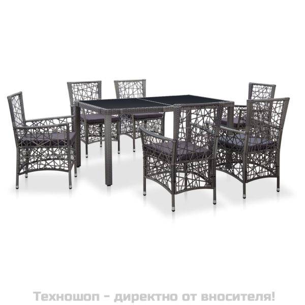 Градински комплект, 7 части, полиратан, сив