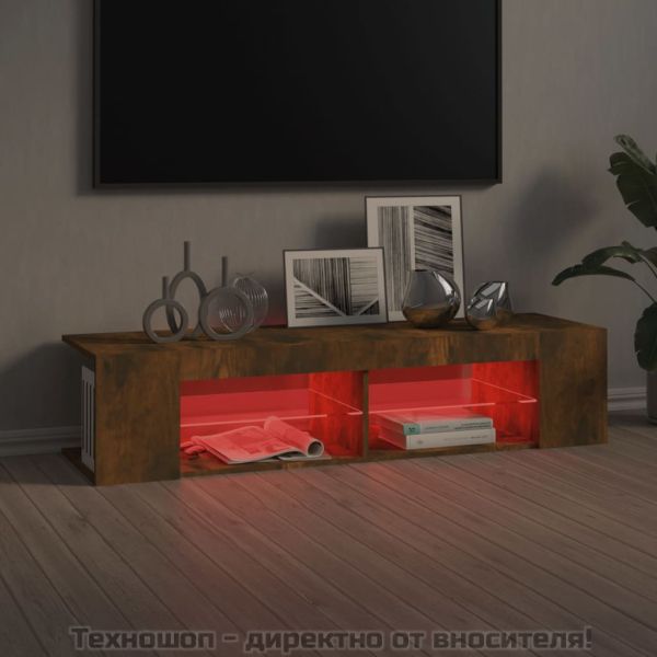 ТВ шкаф с LED осветление, опушен дъб, 135x39x30 см