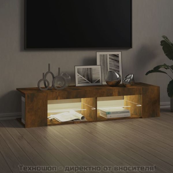 ТВ шкаф с LED осветление, опушен дъб, 135x39x30 см