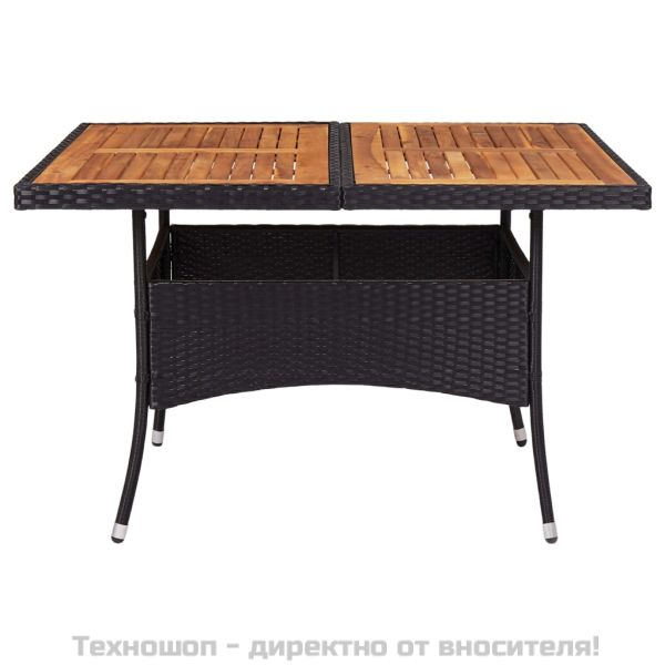 Градинска трапезна маса, черна, полиратан и акация масив