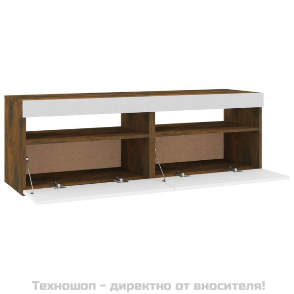 ТВ шкафове, 2 бр, с LED осветление, опушен дъб, 60x35x40 см