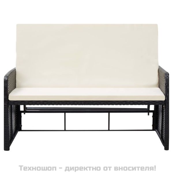 Градински комплект с възглавници, 2 части, черен полиратан
