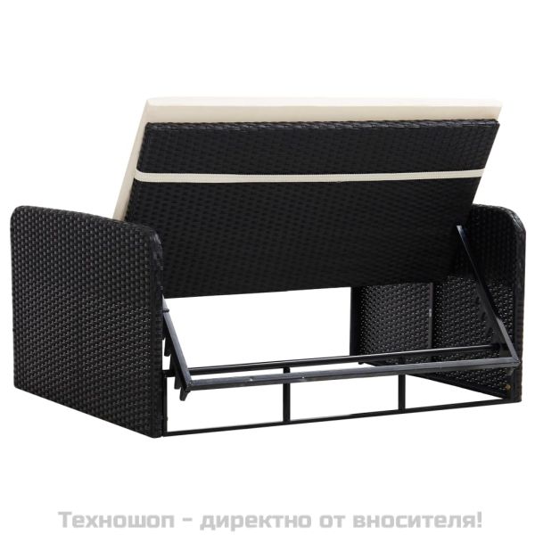 Градински комплект с възглавници, 2 части, черен полиратан
